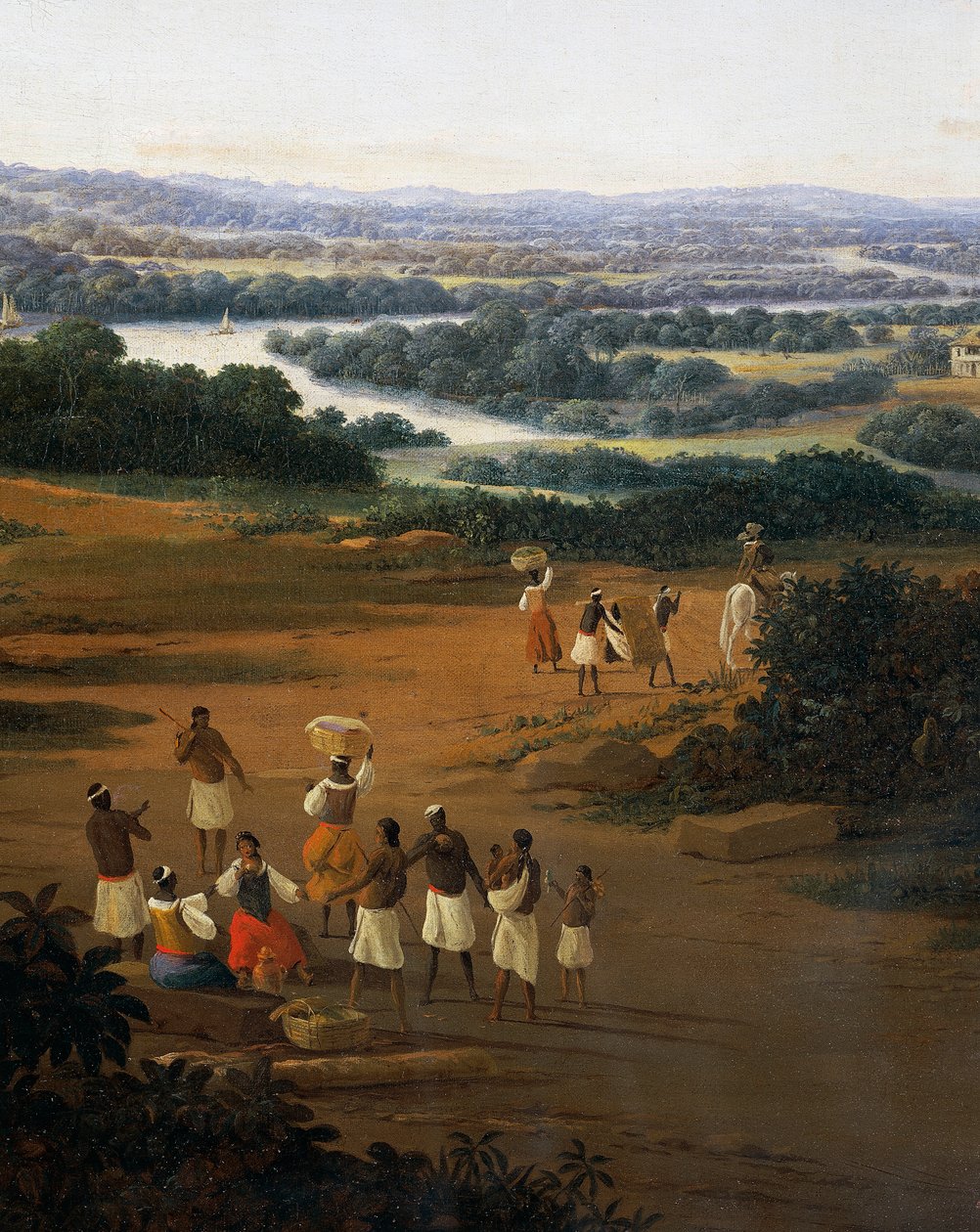 Dorp Serinhaem in Brazilië of Het huis van een suikerrietplanter in Brazilië door Frans Post