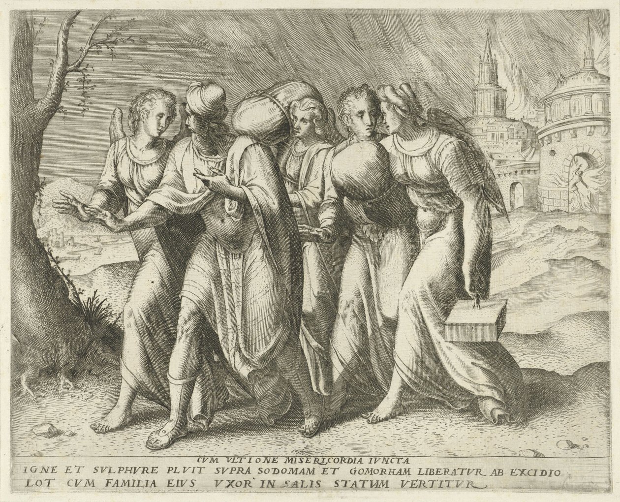 Lot verlaat Sodom door Frans Menton