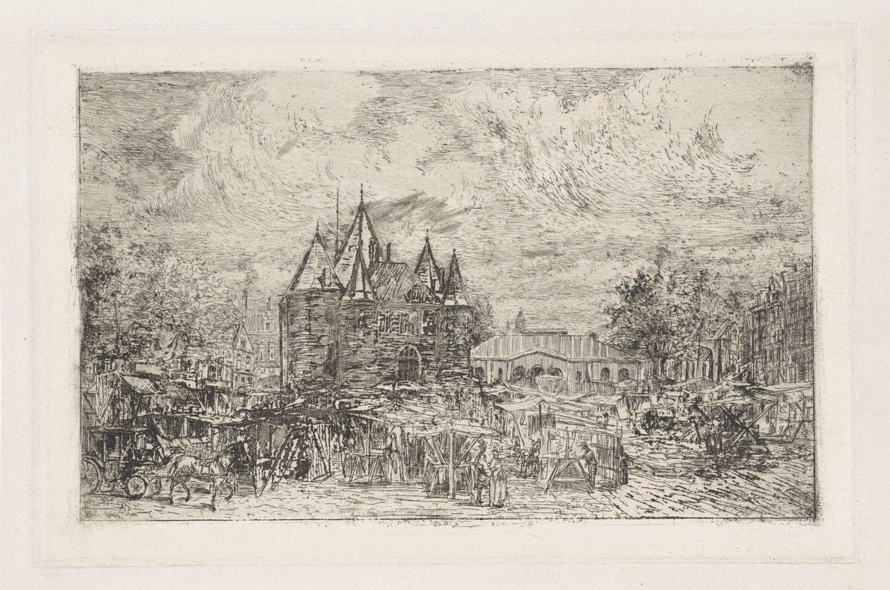 Gezicht op de Nieuwmarkt, Amsterdam door Frans Schikkinger