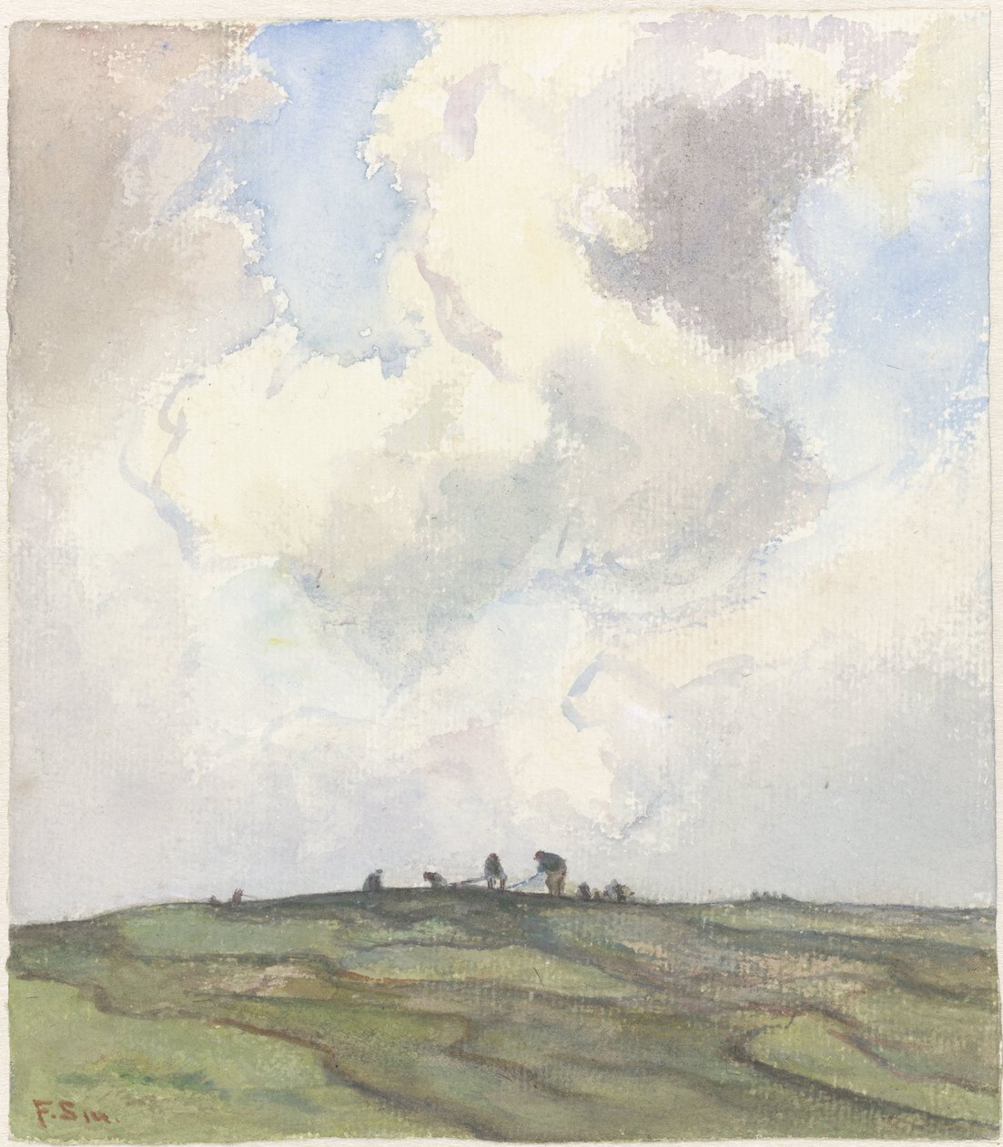 Boeten van netten op een grasveld achter de duinen door Frans Alexander Evert Lodewijk Smissaert