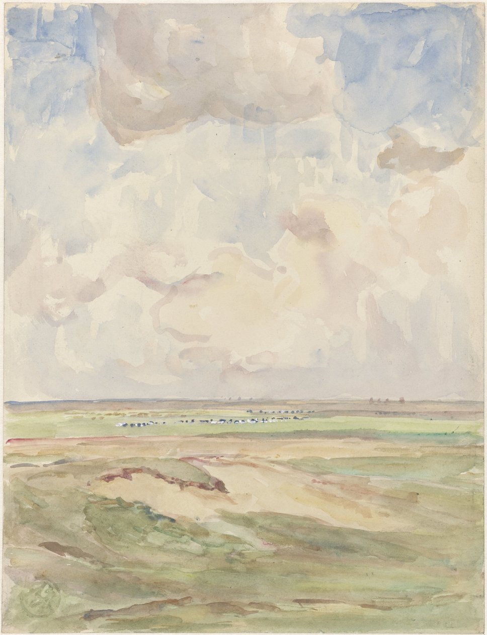 Landschap met kudden in een grasveld door Frans Alexander Evert Lodewijk Smissaert