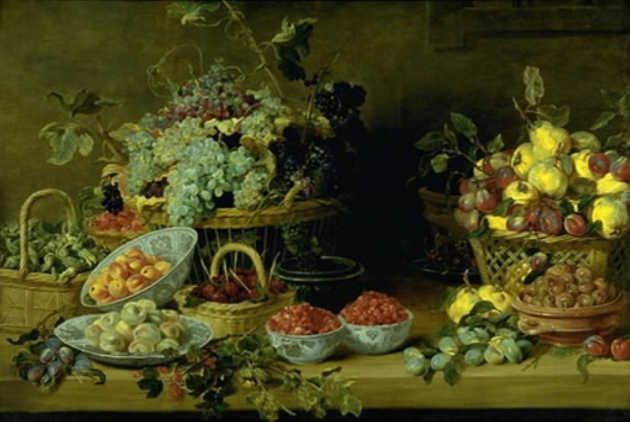 Stilleven met fruit op een tafel door Frans Snijders