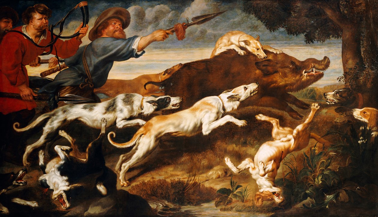 Een zwijnenjacht door Frans Snyders or Snijders