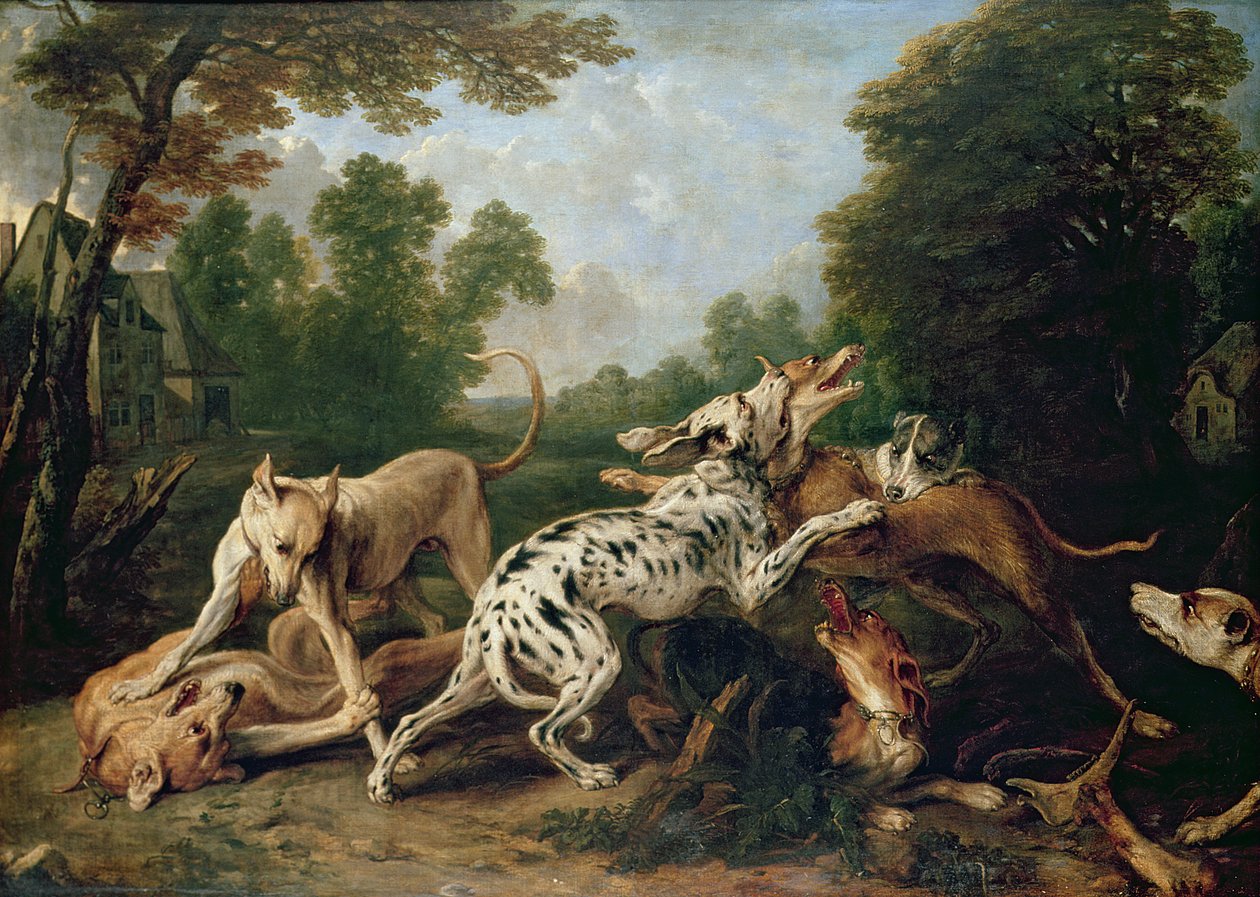 Honden vechten in een beboste open plek door Frans Snyders or Snijders
