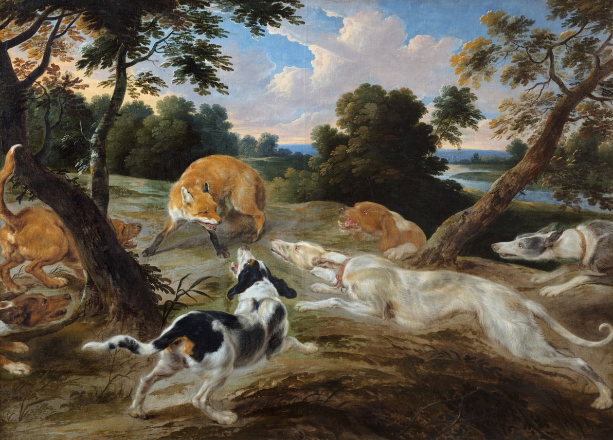 Een vos in het nauw omringd door honden door Frans and Wildens Jan Snyders