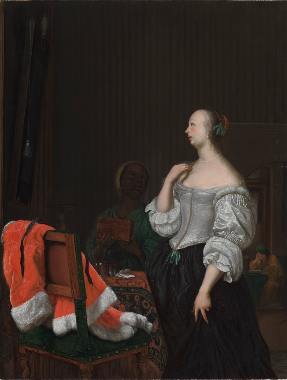 Een vrouw voor een spiegel door Frans van Mieris the Elder
