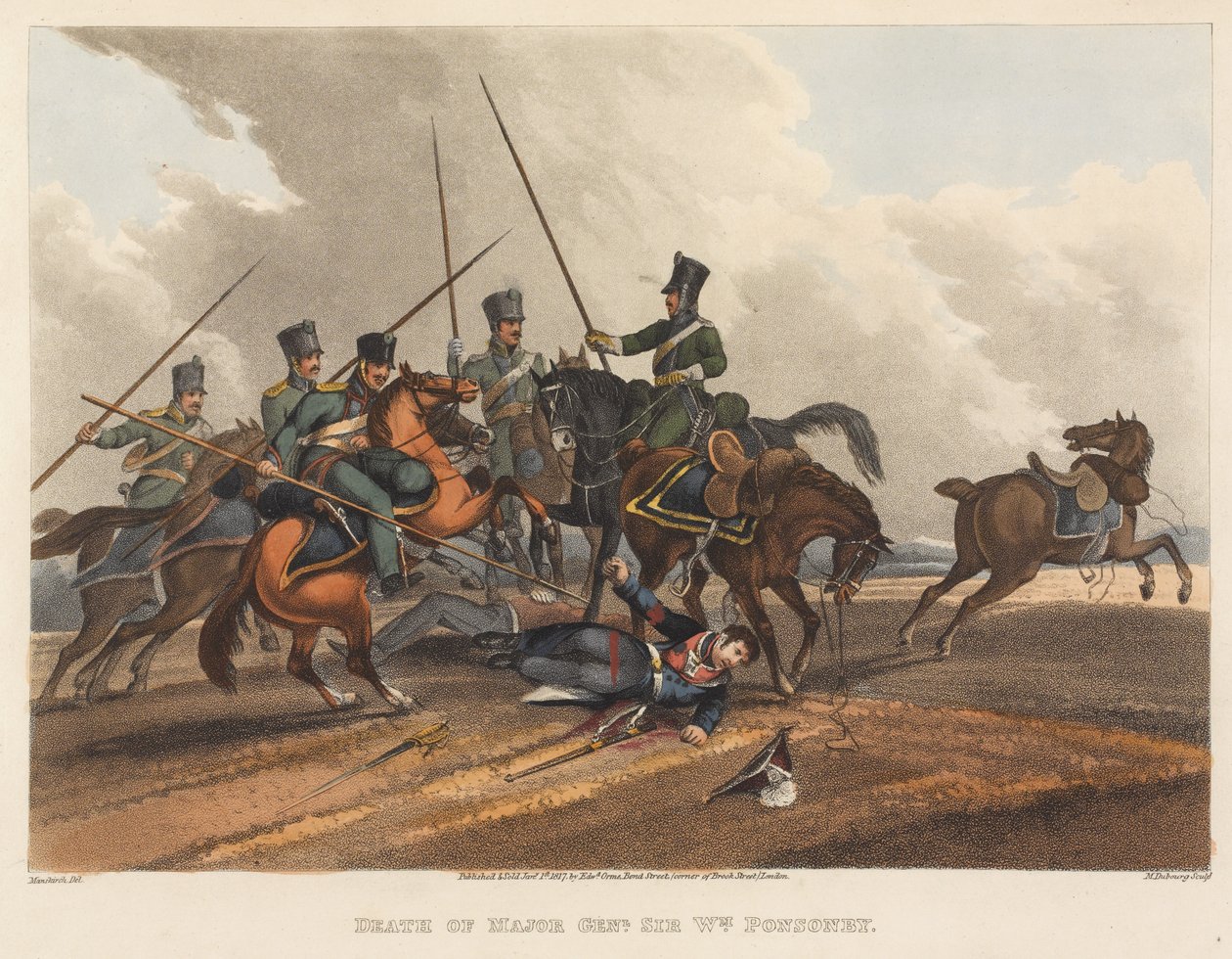 Dood van generaal-majoor Sir William Ponsonby, gegraveerd door M. Dubourg, 1819 door Franz Joseph Manskirch