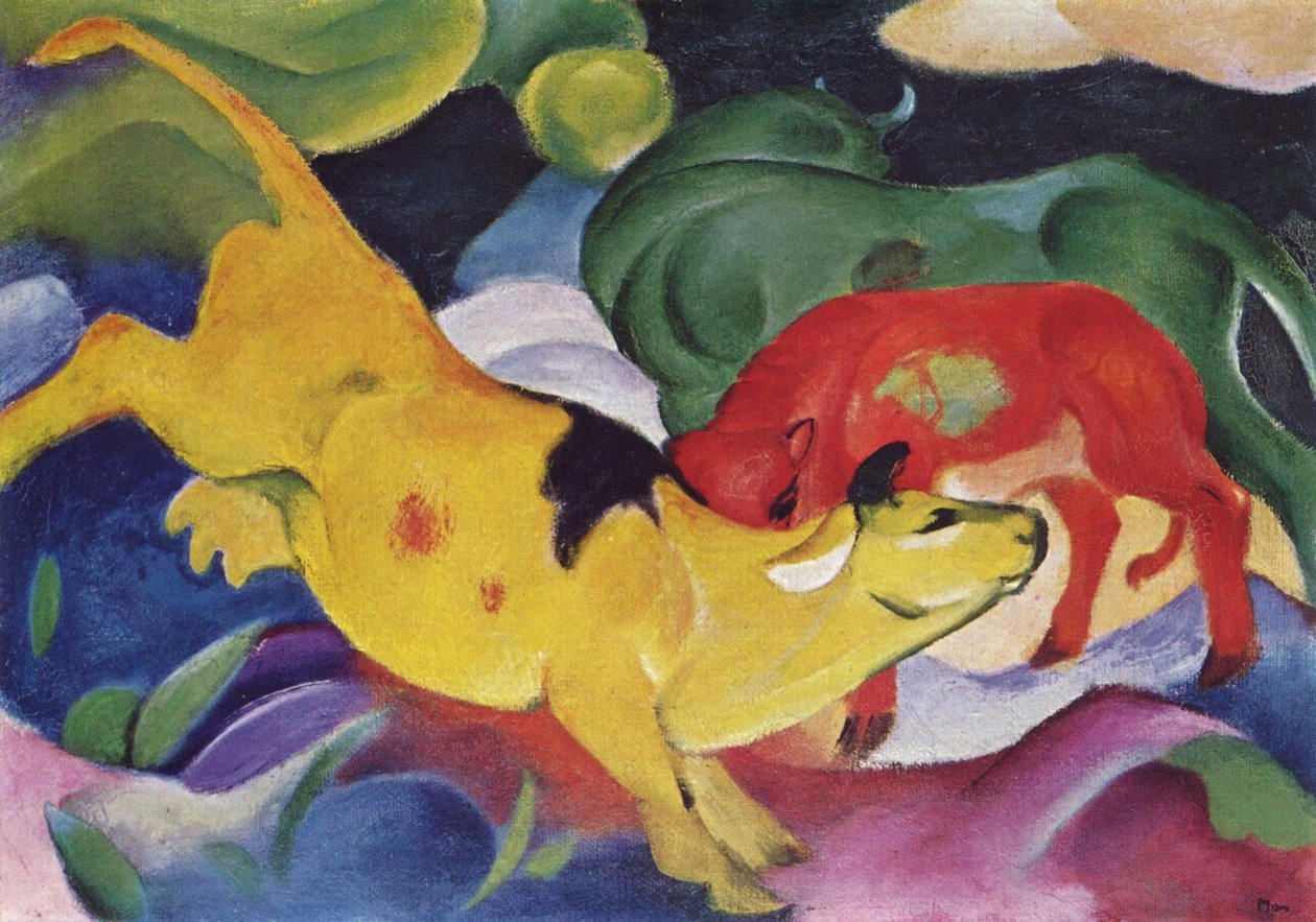 Koeien - rood, groen, geel door Franz Marc