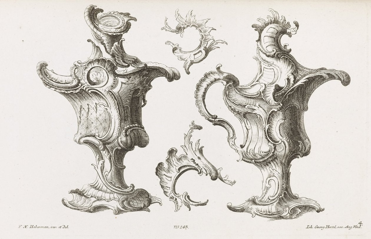 Twee Ontwerpen voor Kan-vormige Ornamenten door Franz Xaver Habermann