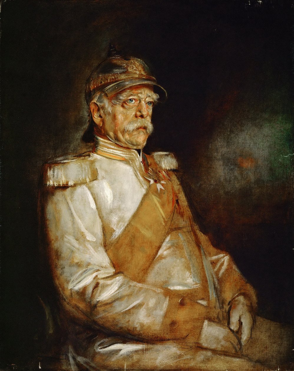 Kanselier Otto von Bismarck in uniform met Pruisische helm door Franz von Lenbach