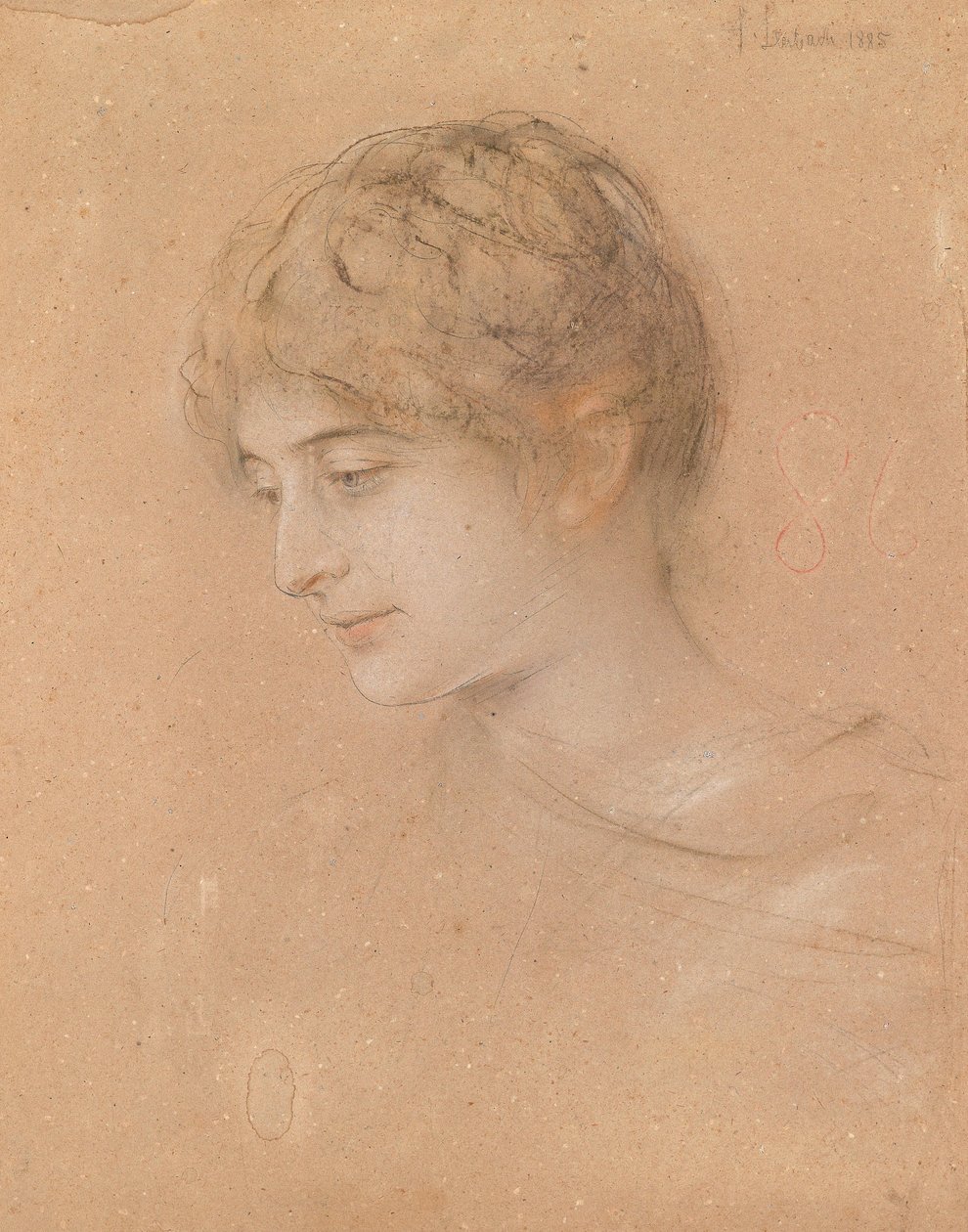Portret van een jonge vrouw in halfprofiel door Franz Seraph von Lenbach