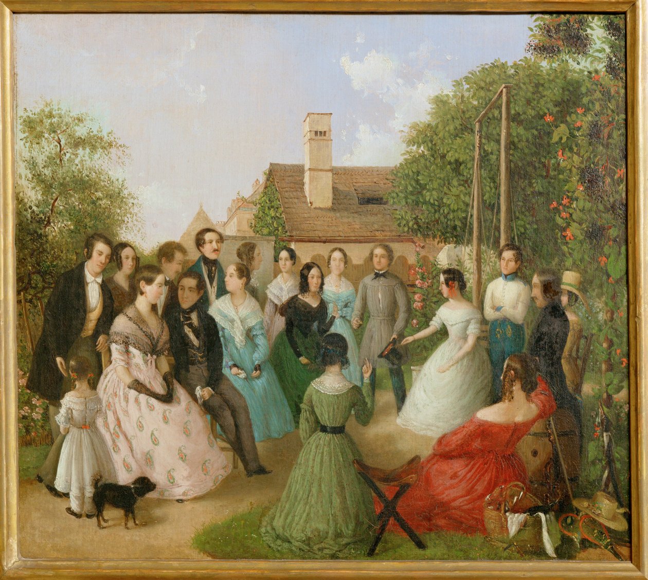 Pfaenderspiele der Familienmitglieder Alt im Garten - Een spel van verbeurdverklaringen in de tuin van de familie Alt ... (schilderij op doek) door Franz Alt