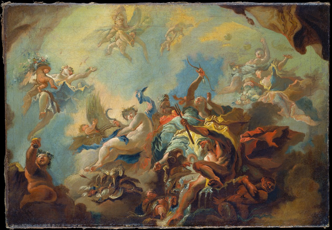 De vier elementen, voorbereidende studie voor een beschilderd plafond (allegorie van de tijd?) door Franz Anton Maulbertsch