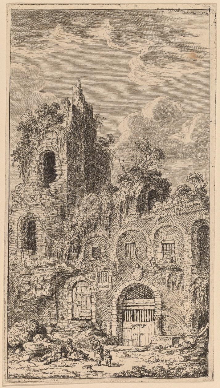 Fragment van de Oude Stadsmuur bij San Giovanni Laterano door Franz Edmund Weirotter