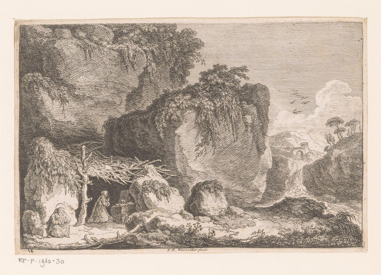 Twee heremieten in een rotsachtig landschap door Franz Edmund Weirotter