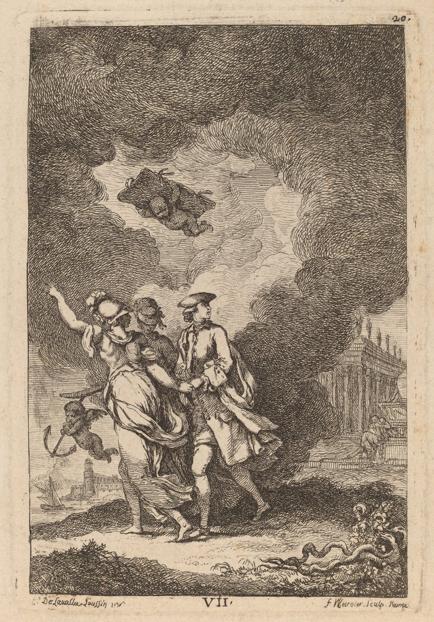 Bij de Aankomst in Rome: pl. 7 door Franz Edmund Weirotter after Étienne de Lavallée Poussin