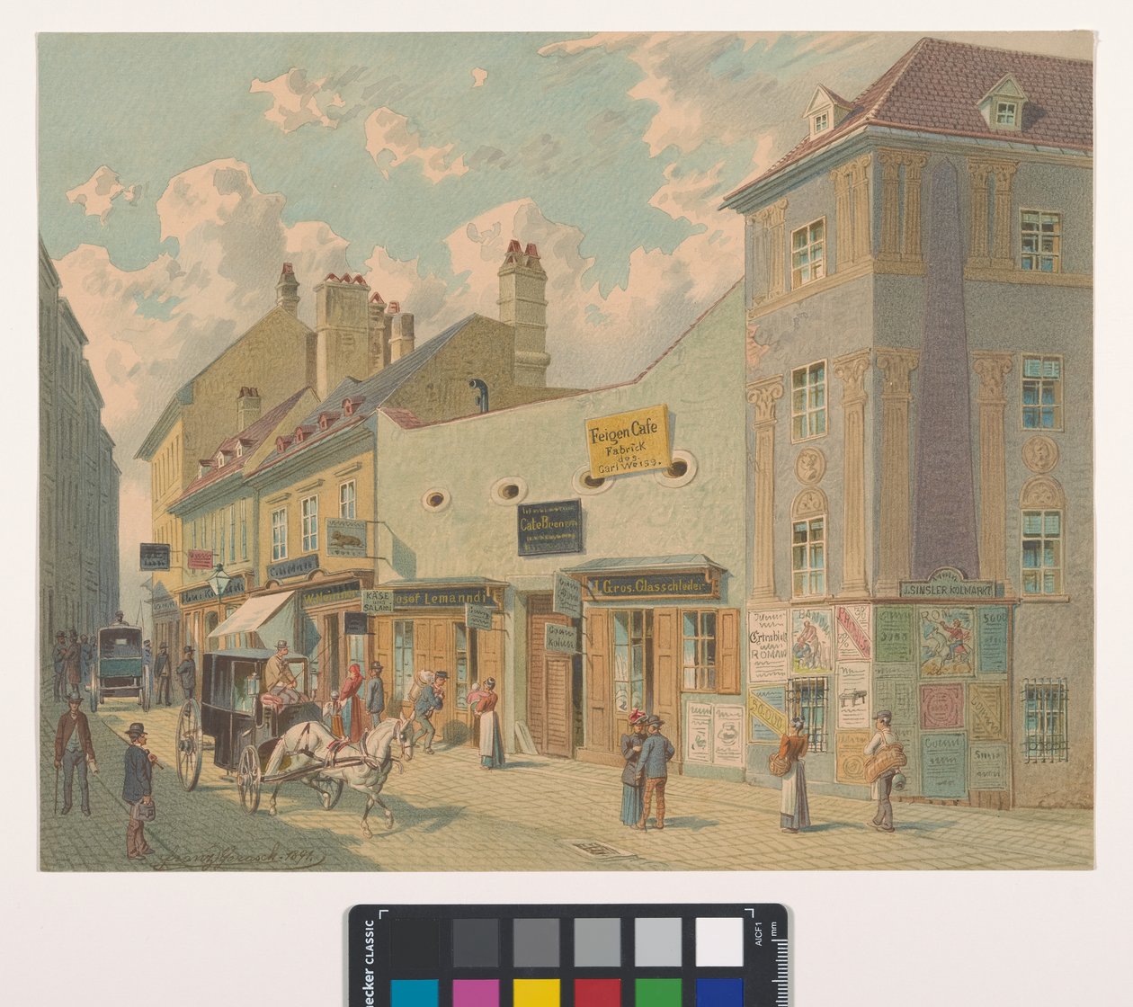 7., Burggasse 28-36 – Uitzicht vanaf de Kirchengasse door Franz Gerasch