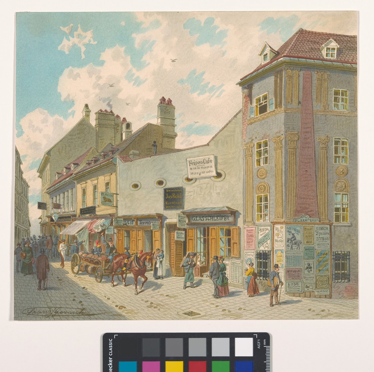7., Burggasse 28-36 – Uitzicht vanaf de Kirchengasse door Franz Gerasch