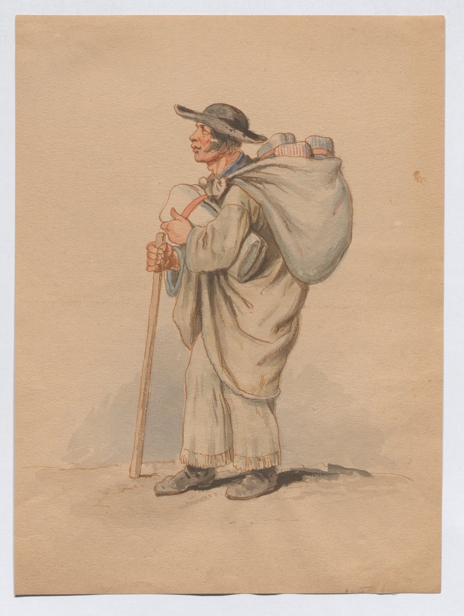 Uit een reeks reclame-uitroepen: stereotiepe afbeelding van een „Leinwandkroat“ [Kroatische doekverkoper] door Franz Gerasch