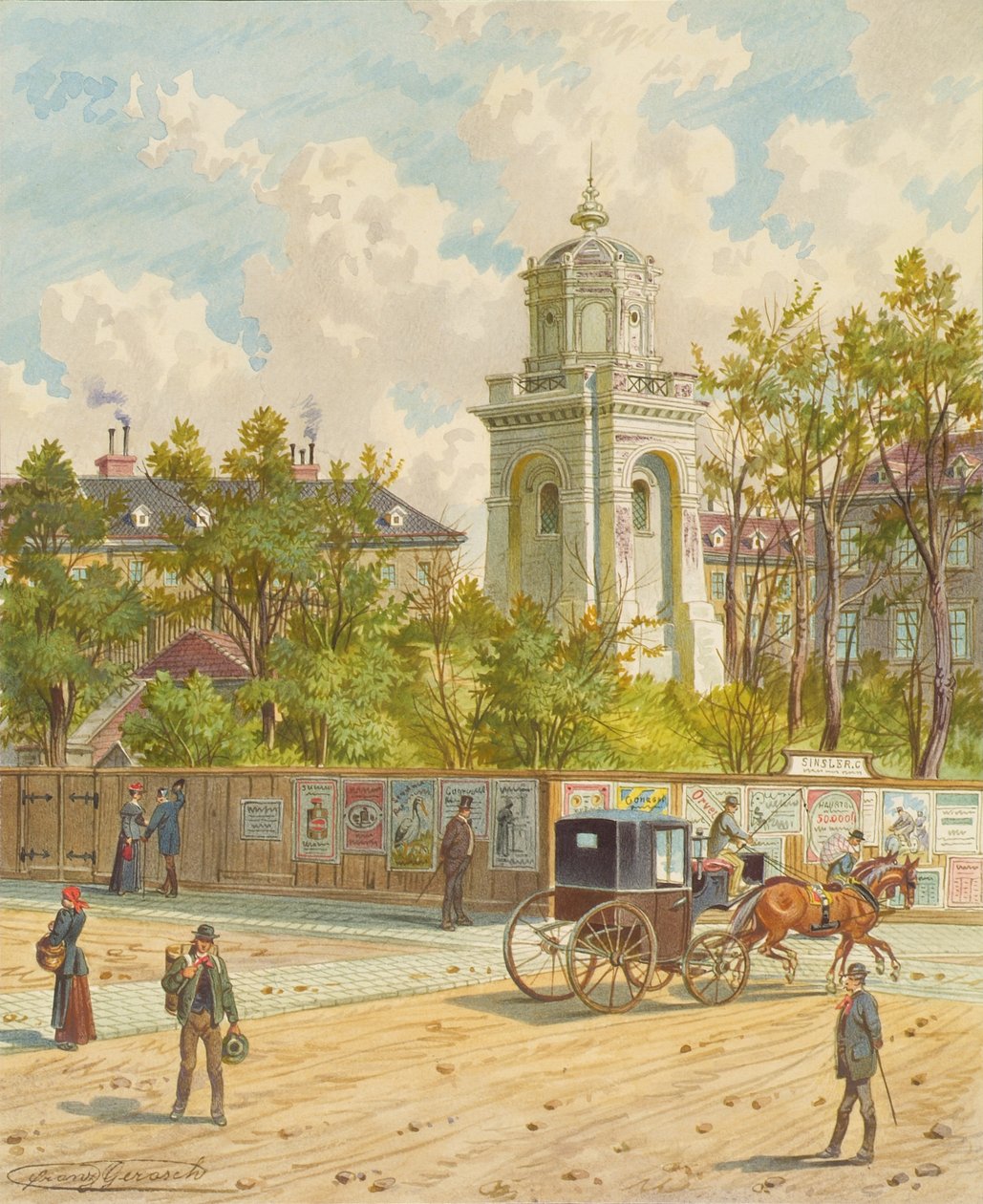 De Währinger Straße in Wenen (met de toren van de Ferdinands-Wasserleitung) door Franz Gerasch
