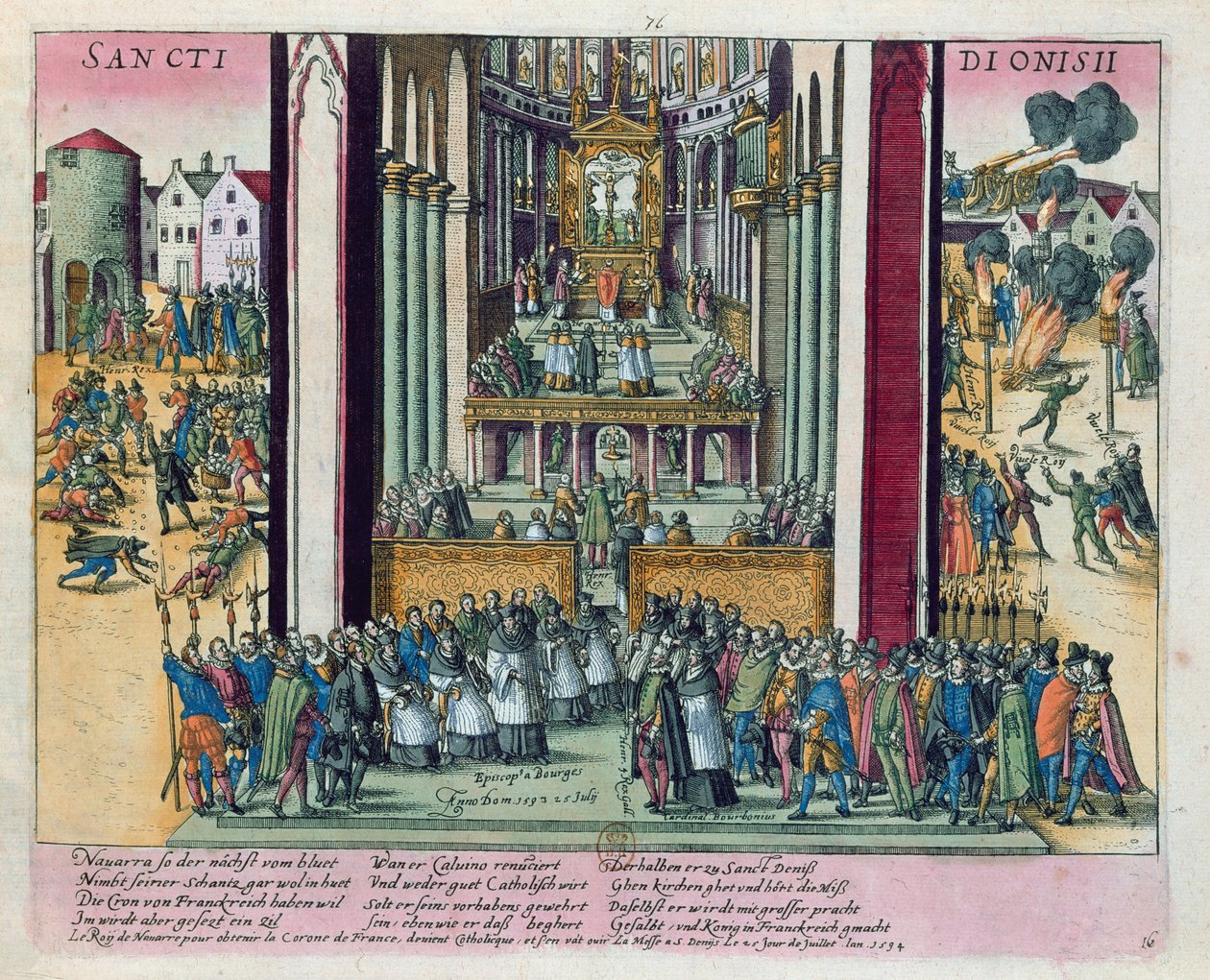Afzwering van Hendrik IV en bekering tot het katholicisme in St. Denis op 15 juli 1593 door Franz Hogenberg