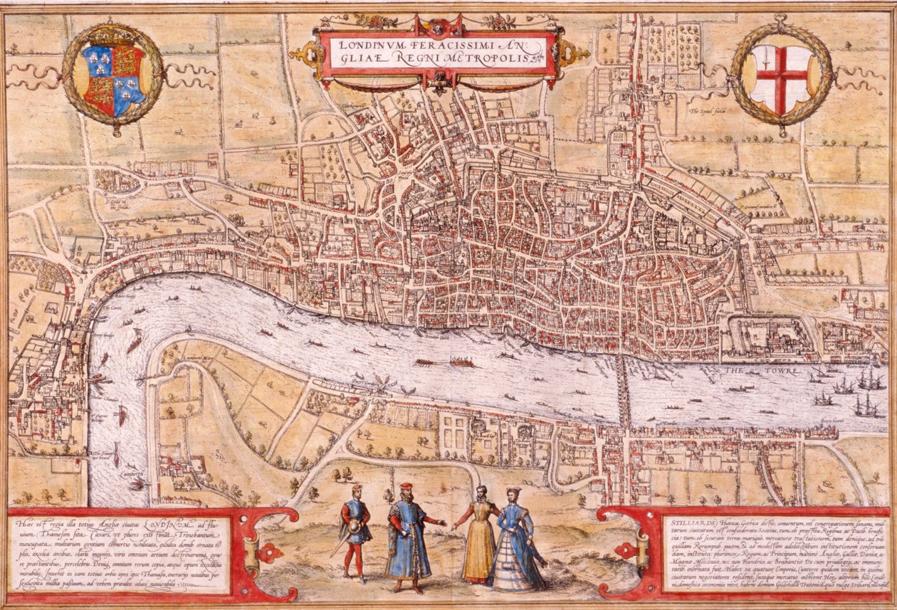 Kaart van de stad Londen, Southwark en een deel van Westminster door Franz Hogenberg
