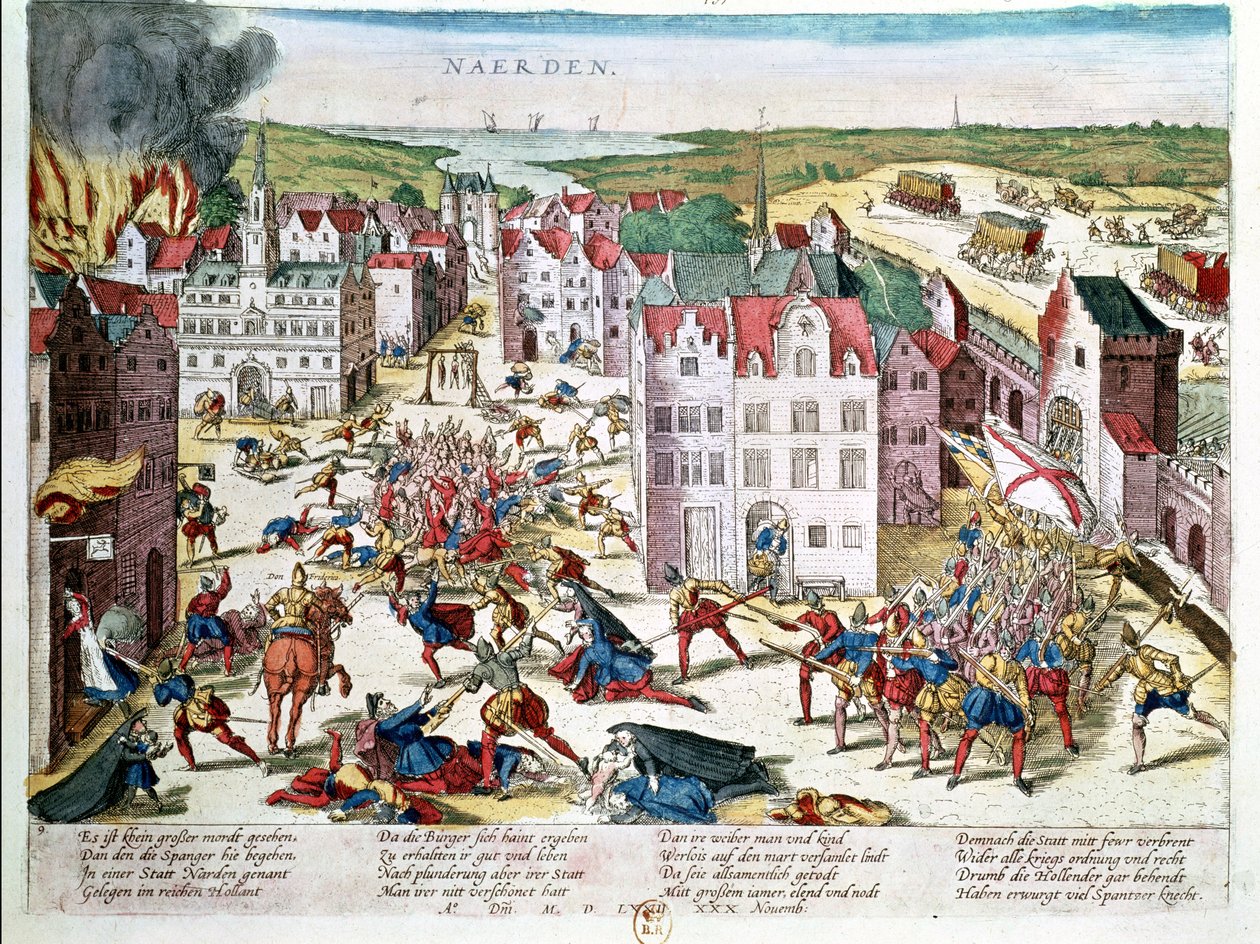 Bloedbad in Vlaanderen tijdens het bewind van Fernando Alvarez de Toledo (1508-82) Hertog van Alba, 30 november 1572 door Franz Hogenberg