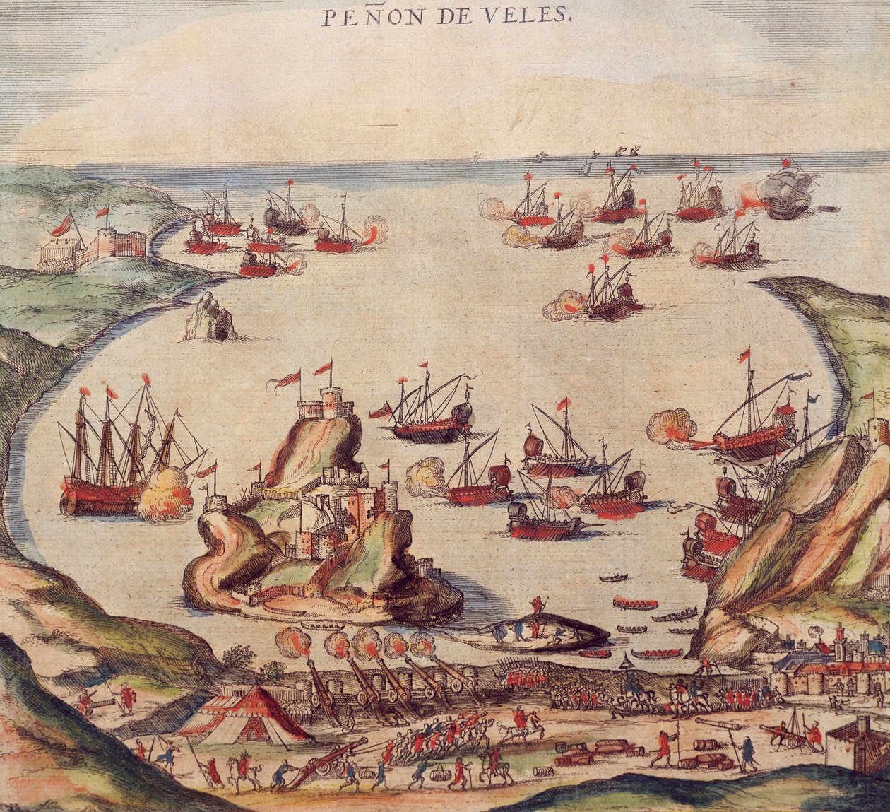 De Ottomaanse kaper Khayr al-Din Barbarossa tegen het leger van Karel V, door Franz Hogenberg door Franz Hogenberg