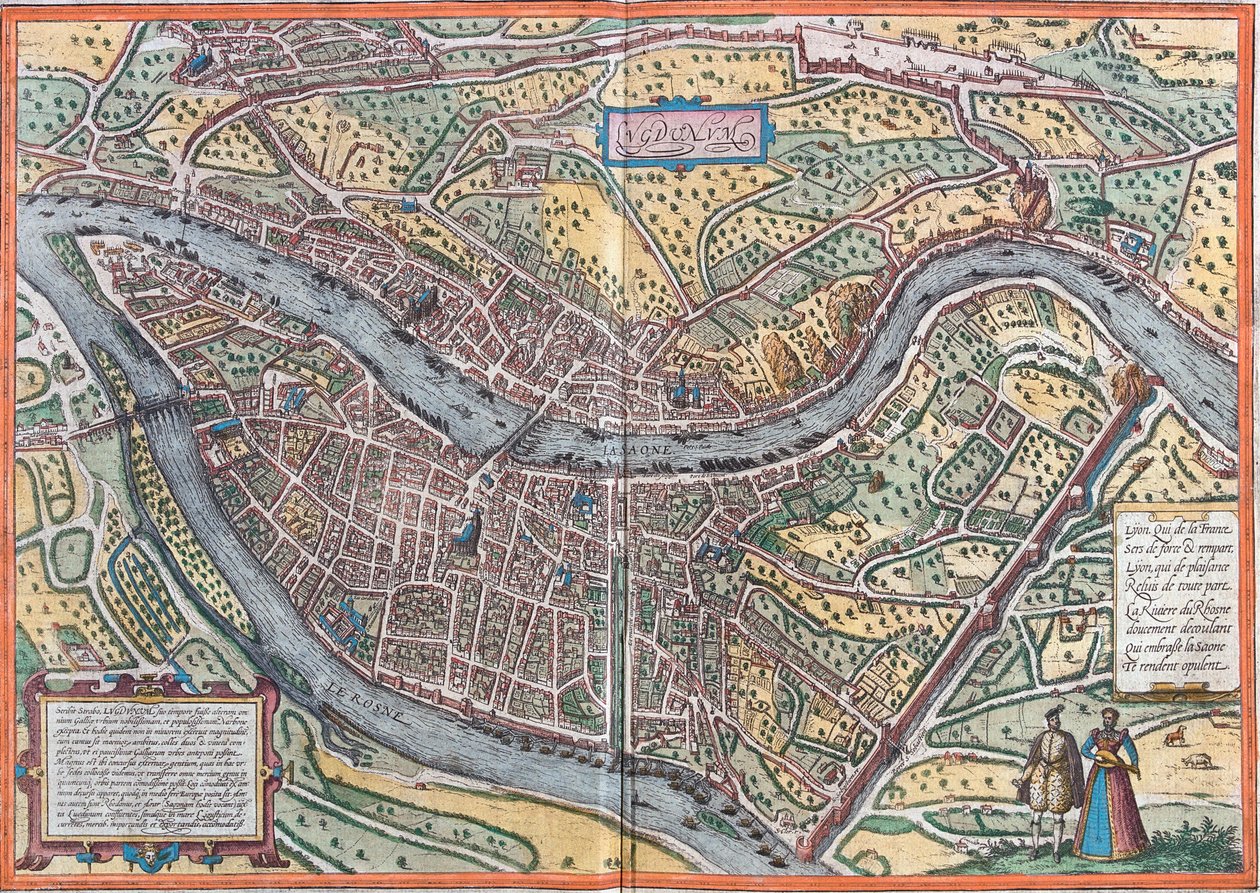 Uitzicht op Lyon (Lugdunum), Frankrijk door Franz Hogenberg