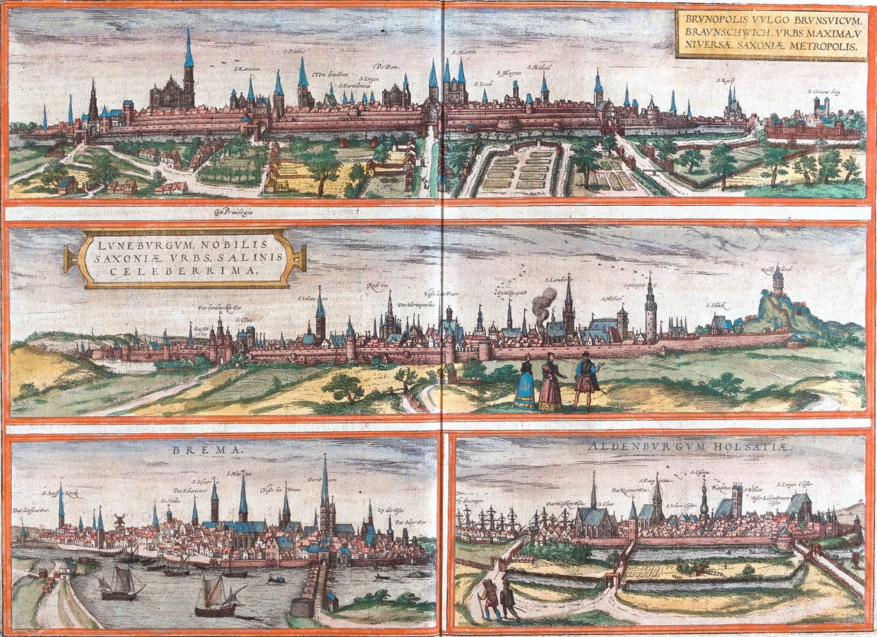 Uitzichten van Braunschweig, Lüneburg, Bremen en Oldenburg, Duitsland door Franz Hogenberg