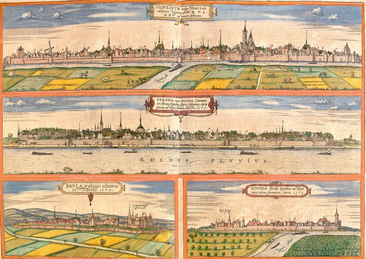 Gezichten van Neuss, Bonn, Bruhl en Zons, Duitsland door Franz Hogenberg