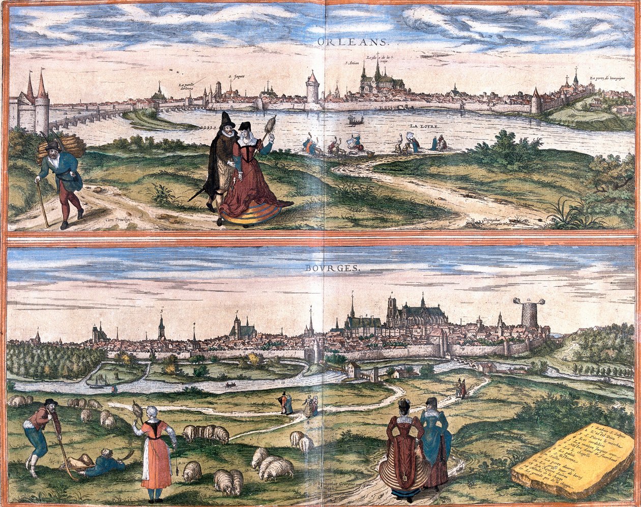 Gezichten van Orleans en Bourges, Frankrijk door Franz Hogenberg