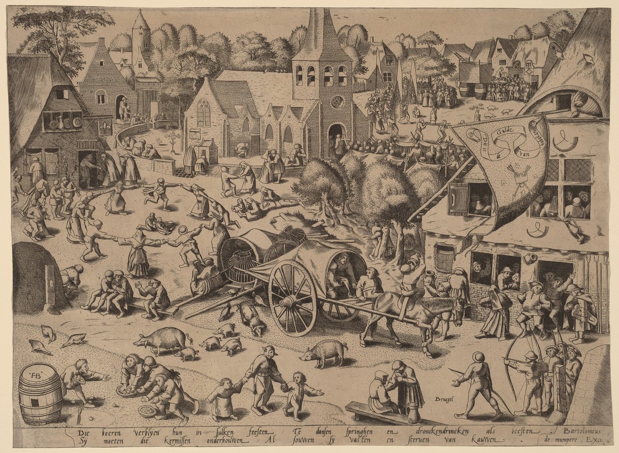 Dorpsfeest in Hoboken door Franz Hogenberg after Pieter Bruegel the Elder