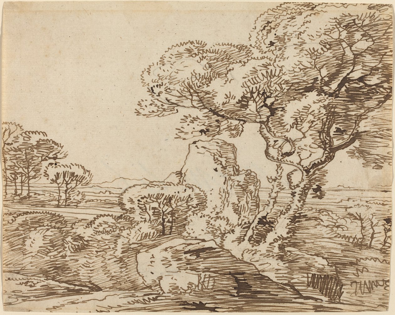 Landschap met bomen en rotsachtige kliffen door Franz Innocenz Josef Kobell