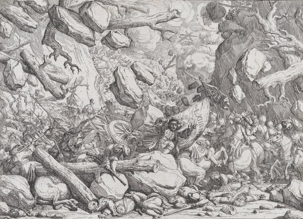 Maximiliaan Emanuel en het Beierse leger in een smalle pas in de Tirol door Franz Joachim Beich