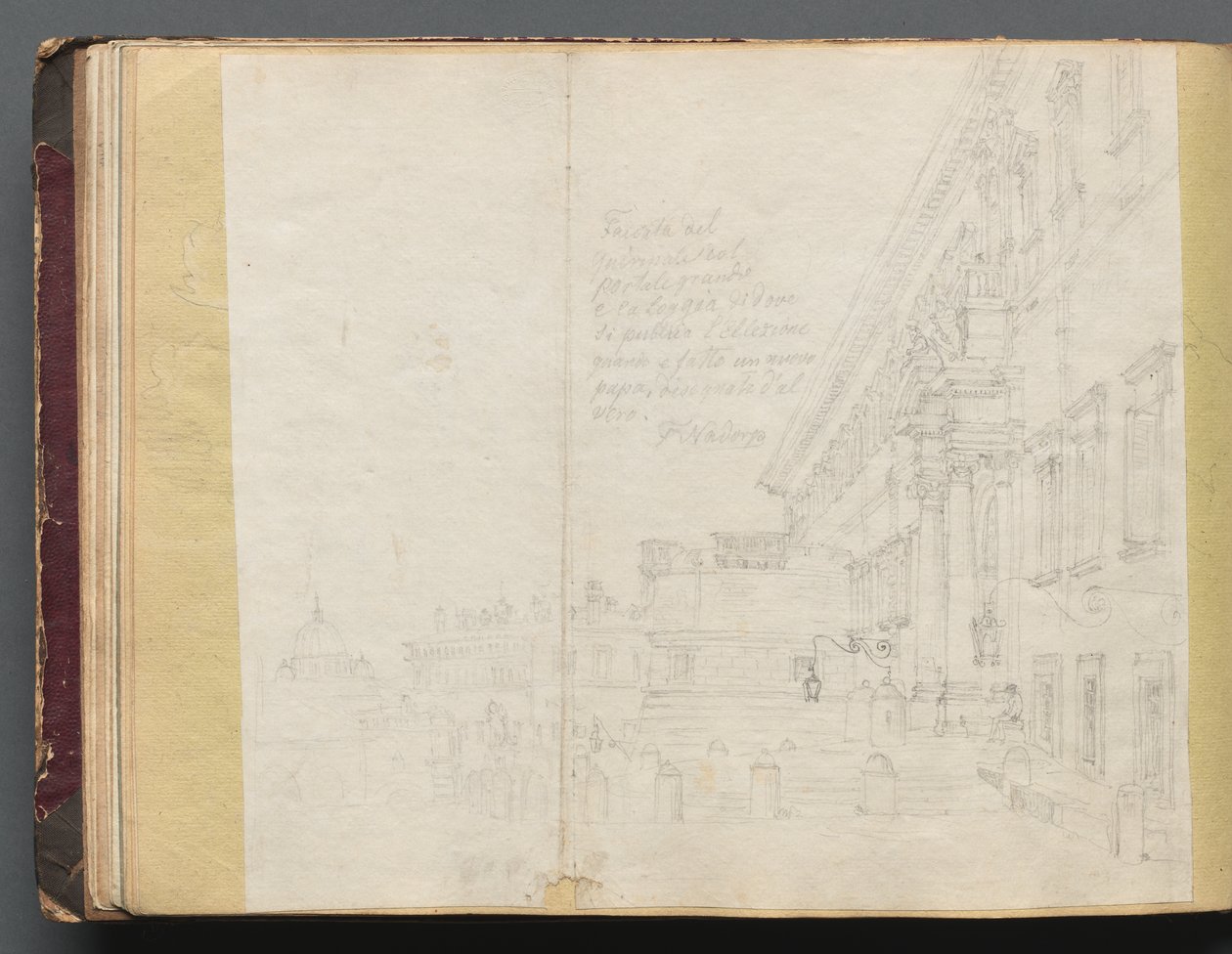 Album met Zichten op Rome en Omgeving, Landschapsstudies, pagina 15b: Romeins Architecturaal Zicht door Franz Johann Heinrich Nadorp