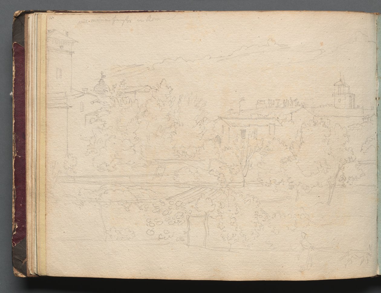Album met uitzichten van Rome en omgeving, landschapsstudies, pagina 16b: Romeins uitzicht door Franz Johann Heinrich Nadorp