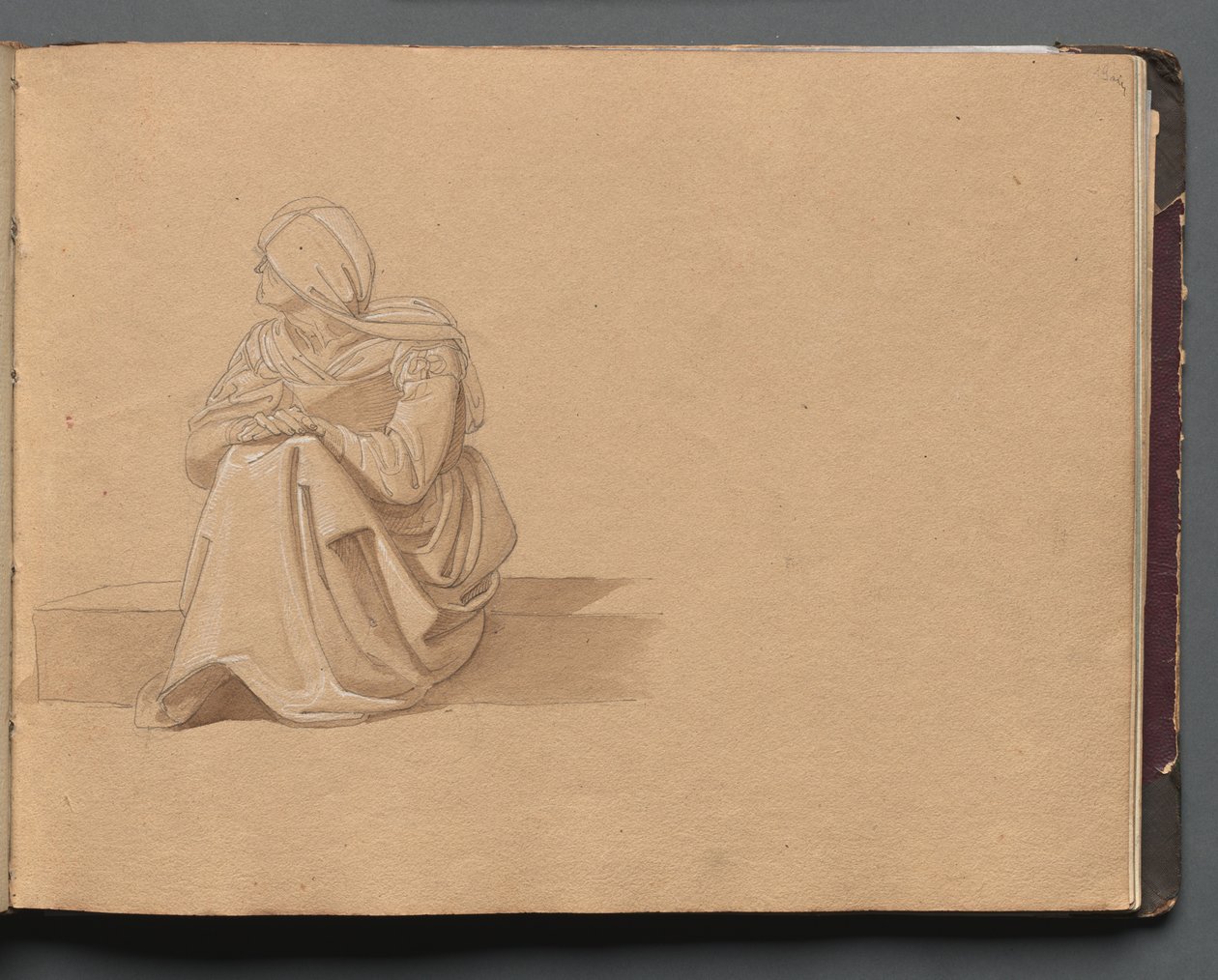 Album met Zichten van Rome en Omgeving, Landschapsstudies, pagina 19a: Zittende Vrouwelijke Figuur. door Franz Johann Heinrich Nadorp