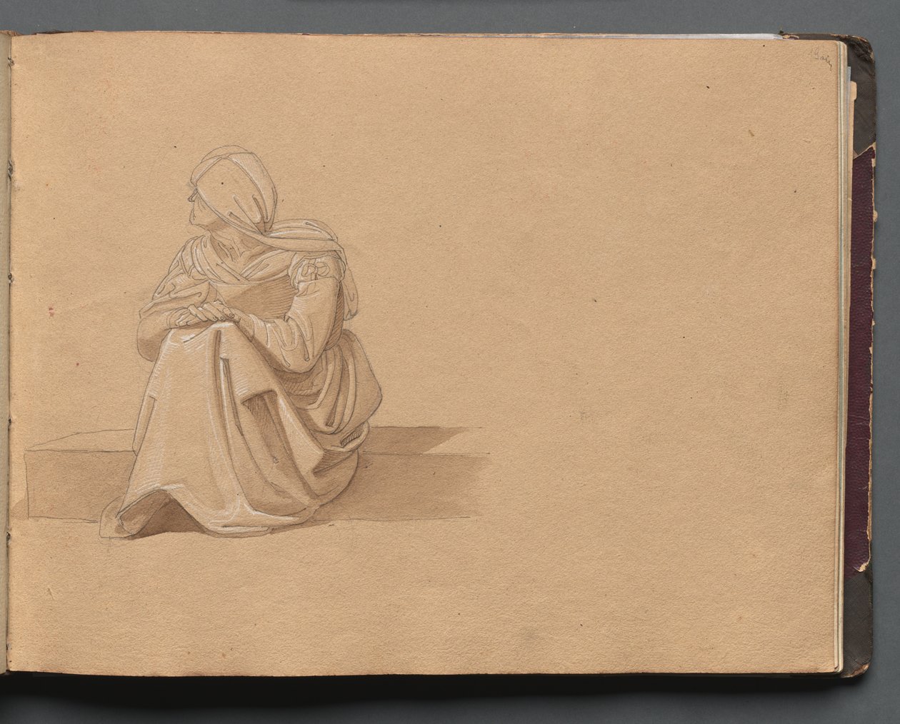 Album met Zichten op Rome en Omgeving, Landschapsstudies, pagina 19a: Zittende Vrouwelijke Figuur door Franz Johann Heinrich Nadorp