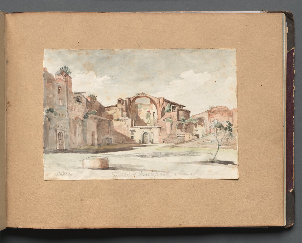 Album met uitzichten van Rome en omgeving, landschapsstudies, pagina 22a: "Terme di Diocleziano, Rome" door Franz Johann Heinrich Nadorp