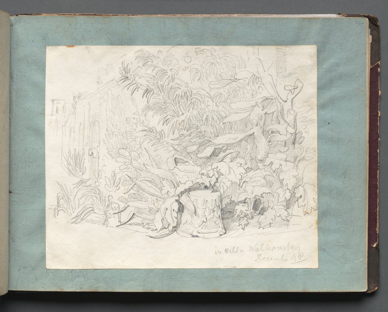 Album met uitzichten van Rome en omgeving, landschapsstudies, pagina 24a: In Villa Walkonsky door Franz Johann Heinrich Nadorp