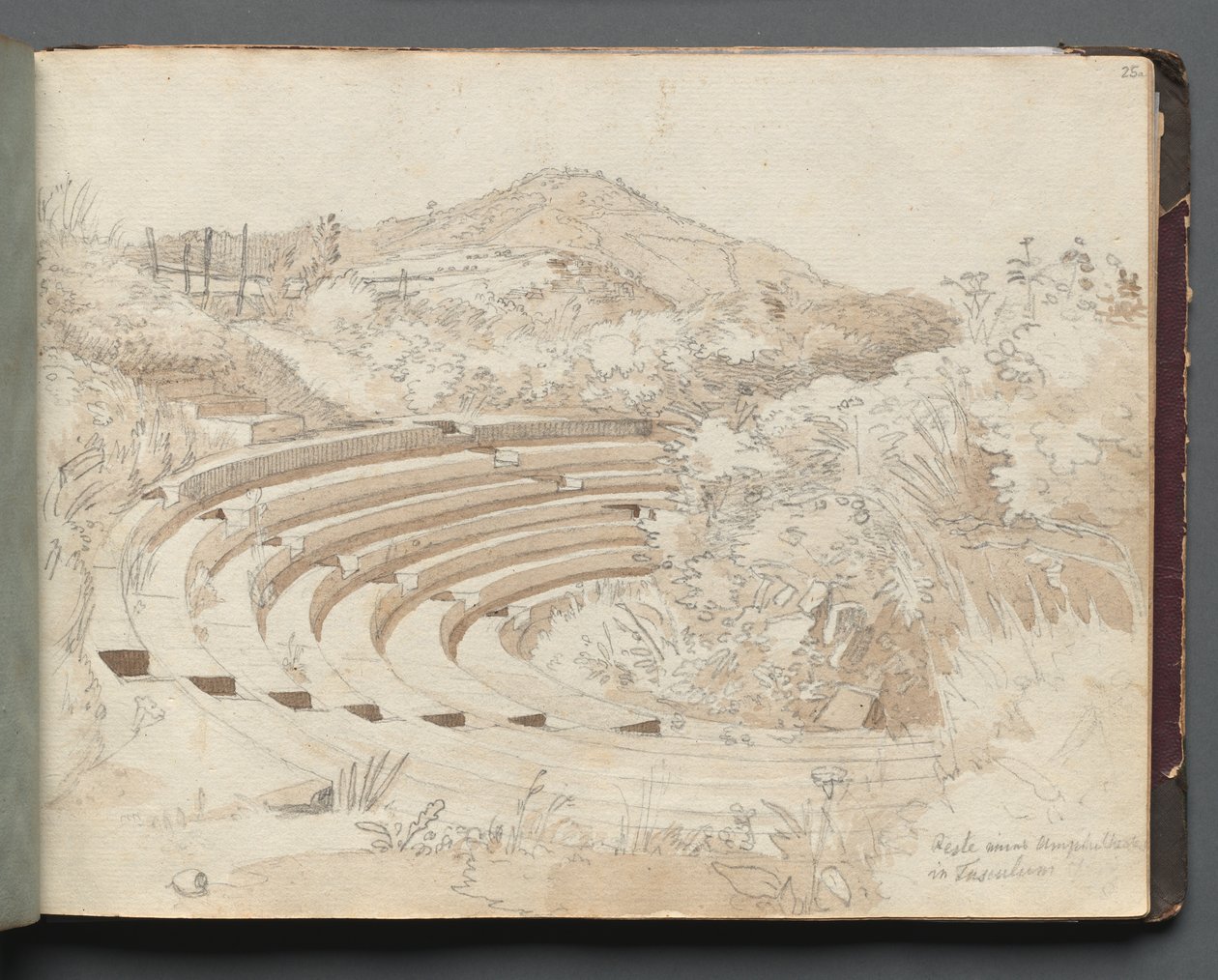 Album met Zichten van Rome en Omgeving, Landschapsstudies, pagina 25a: Amfitheater, Tusculum door Franz Johann Heinrich Nadorp