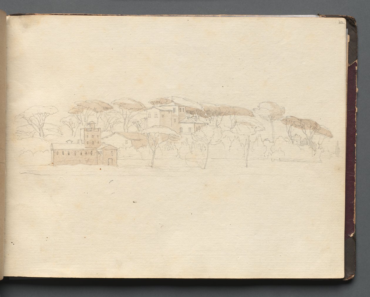 Album met Zichten op Rome en Omgeving, Landschapsstudies, pagina 30a: Romeins Panoramisch Zicht door Franz Johann Heinrich Nadorp