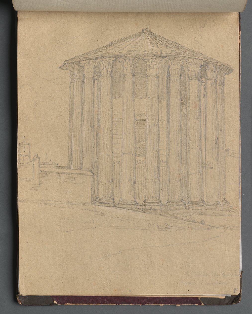 Album met Zichten op Rome en Omgeving, Landschapsstudies, pagina 32a: Romeinse Tempel door Franz Johann Heinrich Nadorp