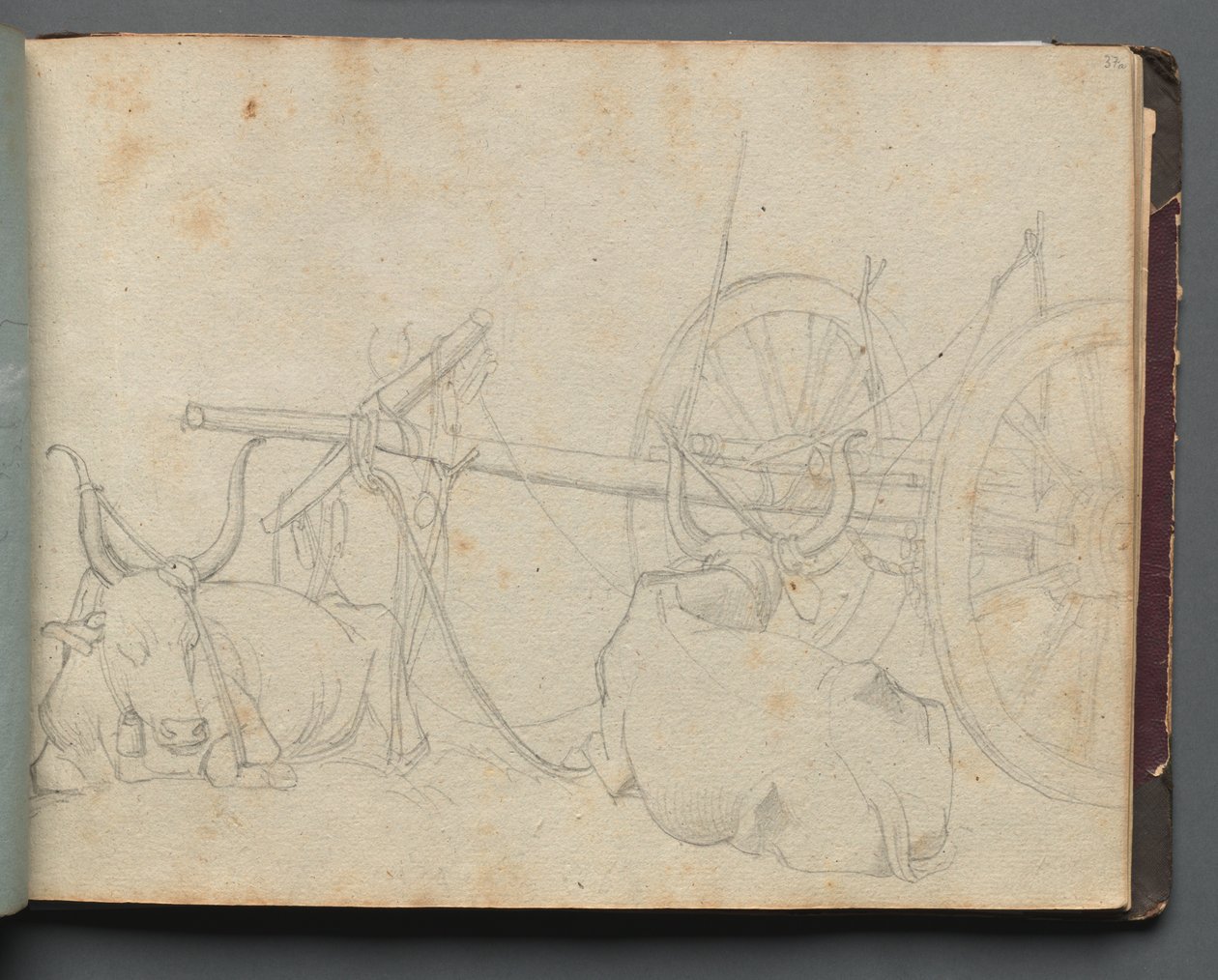 Album met Zichten op Rome en Omgeving, Landschapsstudies, pagina 37a: Ossen en Wagen door Franz Johann Heinrich Nadorp