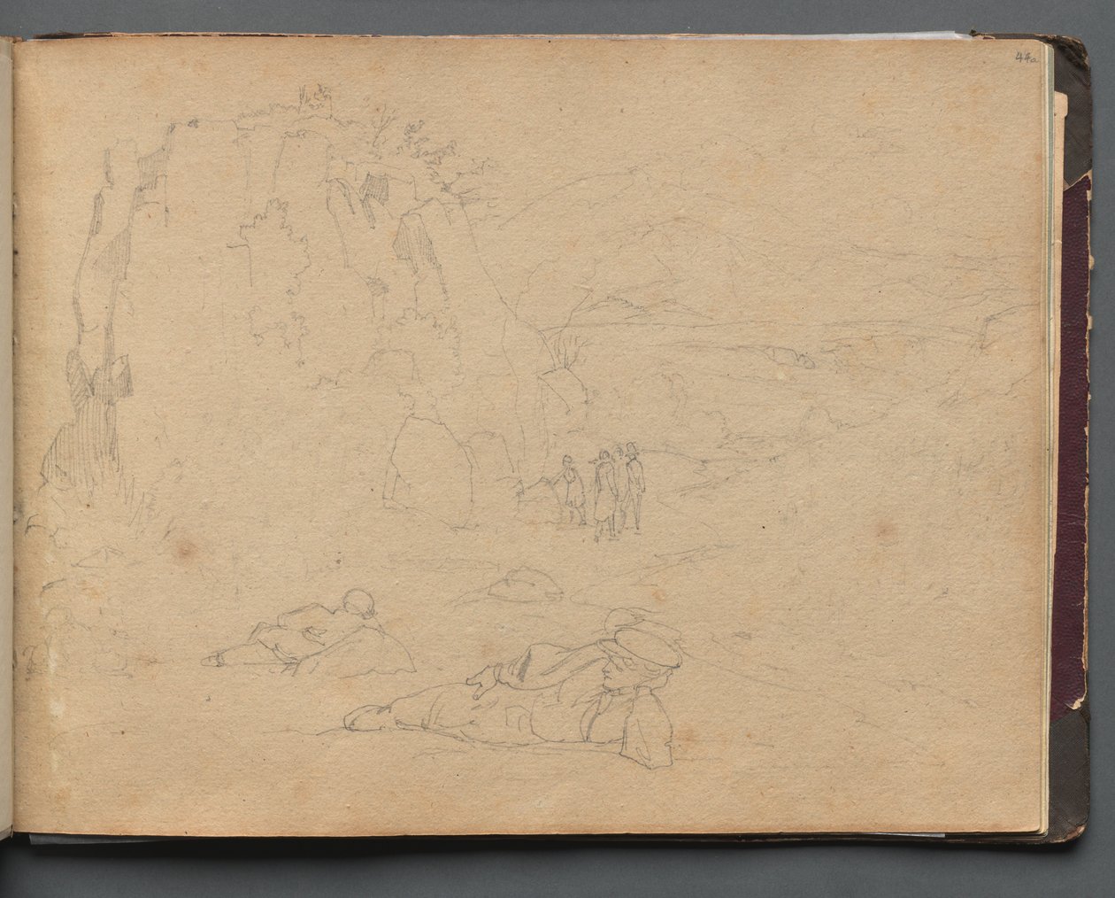 Album met Zichten van Rome en Omgeving, Landschapsstudies, pagina 44a: Figuren in een Landschap door Franz Johann Heinrich Nadorp