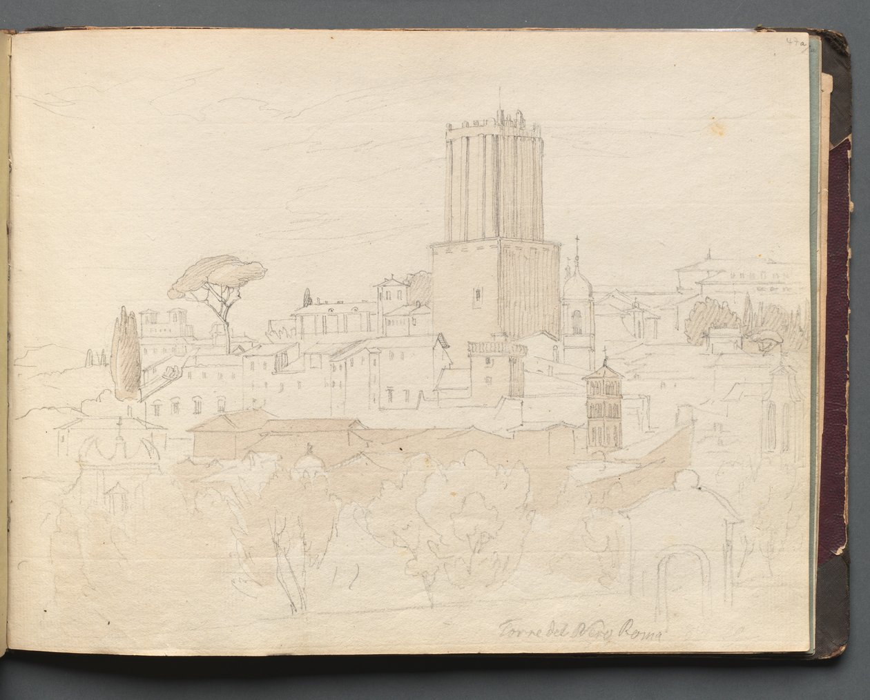 Album met uitzichten van Rome en omgeving, landschapsstudies, pagina 47a: Torre del Nero, Rome door Franz Johann Heinrich Nadorp