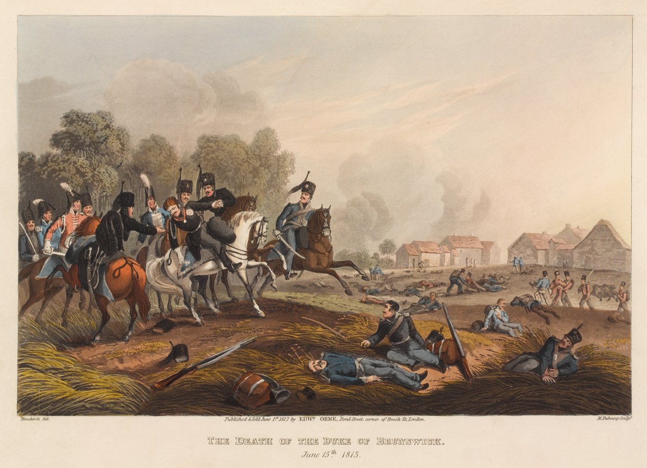 De dood van de Hertog van Brunswick, 15 juni 1815 door Franz Joseph (after) Manskirch