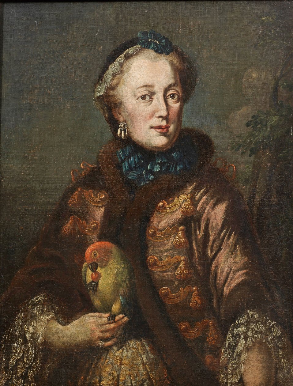 Duits: Kurfürstin Maria Anna von Bayern mit Papagei Portret van Maria Anna Sophia van Saksen (1728-1797), keurvorstin van Beieren met een vogel door Franz Joseph Winder
