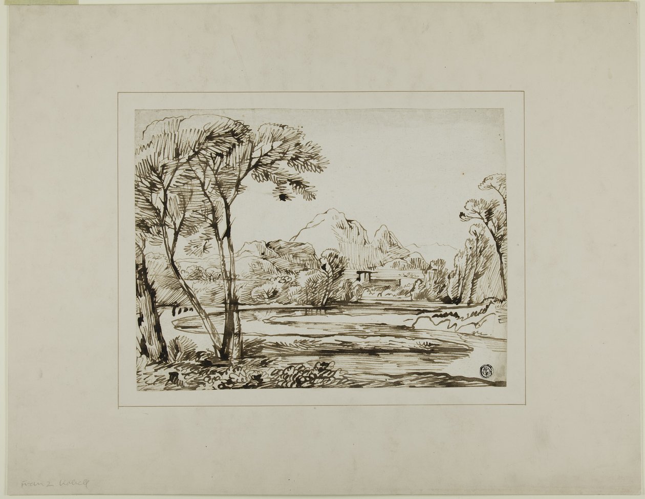 Landschap met Rivier en Verre Heuvels door Franz Kobell